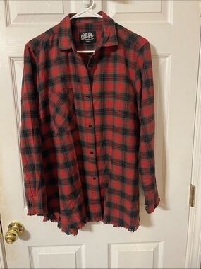 Women's Red and Black Plaid Button-Down Shirt